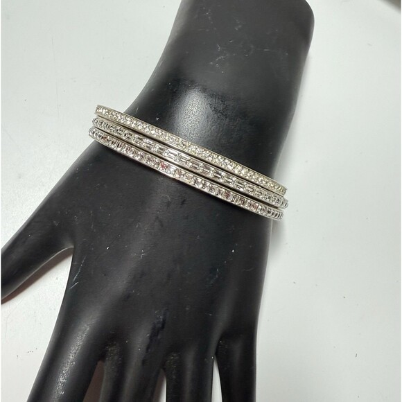 Juicy Couture 3 Layer Silver Tone Rhinestone Crystal Cuff Bracelet - Picture 2 of 9